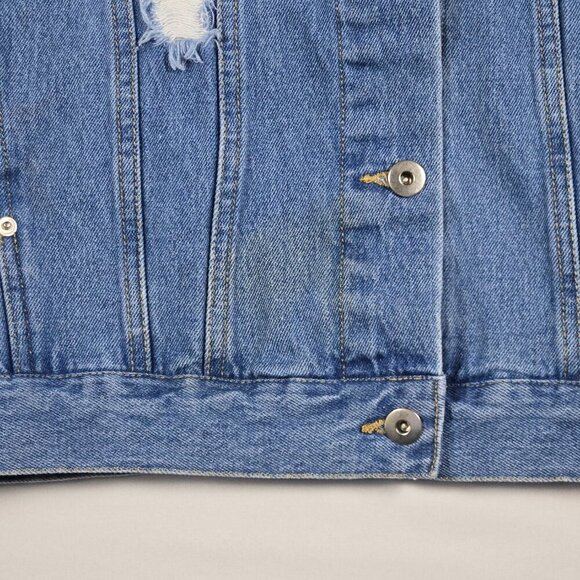Love Tree Distressed Blue Denim Jacket Women's Size L Ripped Casual Button-Up - Picture 15 of 16